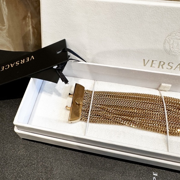 VERSACE Medusa Vanitas Black Enamel Gold-Tone Multi-Chain Medallion Bracelet - Picture 5 of 6